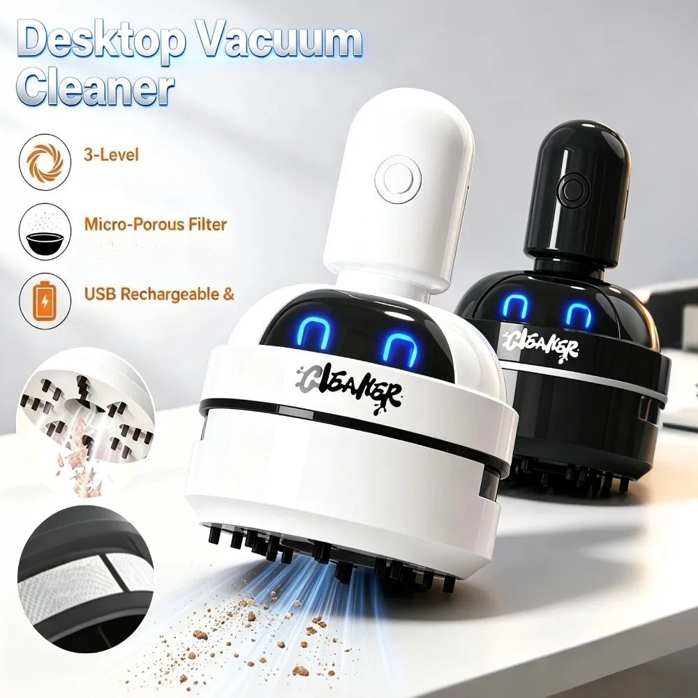 Mini Desktop Vacuum Cleaner For Eraser Dust - เครื่องดูดฝุ่นขนาดเล็กแบบพกพาไร้สายสำหรับทำความสะอาดโต๊ะทำงาน คีย์บอร์ด เศษดินสอ เศษยางลบ และฝุ่นบนคีย์บอร์ด