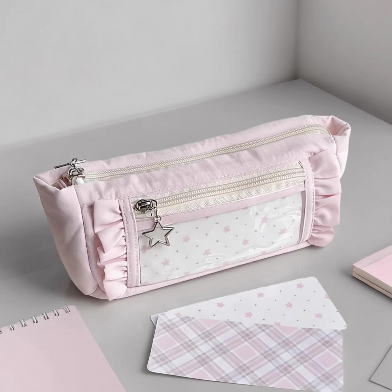 Aesthetic Large Pencil Case Pouch - กล่องดินสอขนาดใหญ่ น่ารัก จุเยอะ หลายชั้น ดีไซน์สวยงาม พร้อมลูกไม้