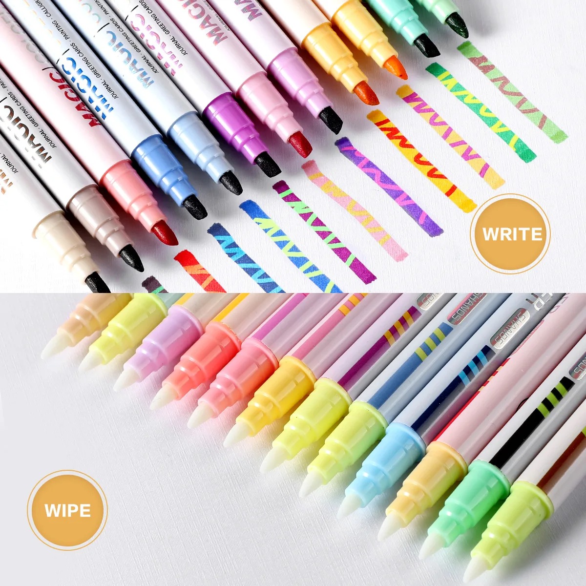Pastel Highlighter Set Double Ended - ชุดปากกาเน้นข้อความเปลี่ยนสีได้ 12 ชิ้น, ชุดปากกาเน้นข้อความสำหรับนักเรียน, สมุดบันทึก, สมุดภาพ,
