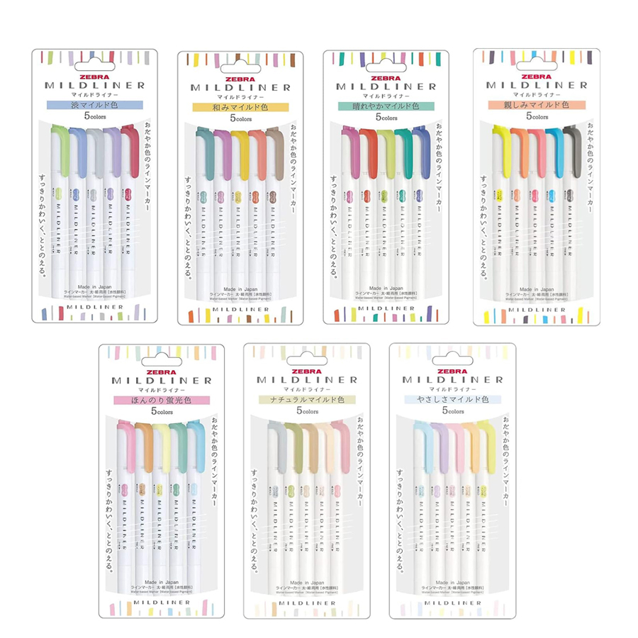 Pastel Highlighter Set Double Ended - Zebra Mildliner Highlighter Pastel ชุด 5/25/35