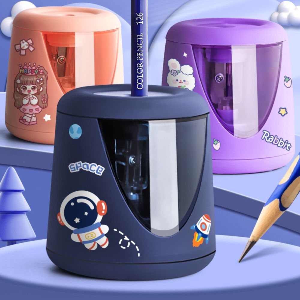 Electric Pencil Sharpener Usb - อุปกรณ์สำนักงานและโรงเรียนพร้อมสติกเกอร์ตกแต่ง เครื่องเขียนสร้างสรรค์ เครื่องเหลาดินสออัตโนมัติแบบไฟฟ้า เครื่องมือกลไก