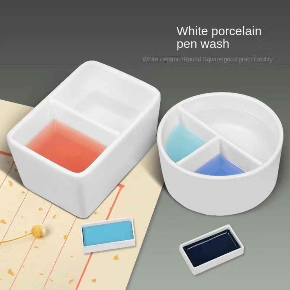 Writing Tools - อุปกรณ์วาดภาพ จานล้างสีเซรามิก จานสีน้ำเซรามิกสีขาว จานสีน้ำขนาดใหญ่ จานล้างพู่กันสำหรับเขียนพู่กันจีน จานสีน้ำ