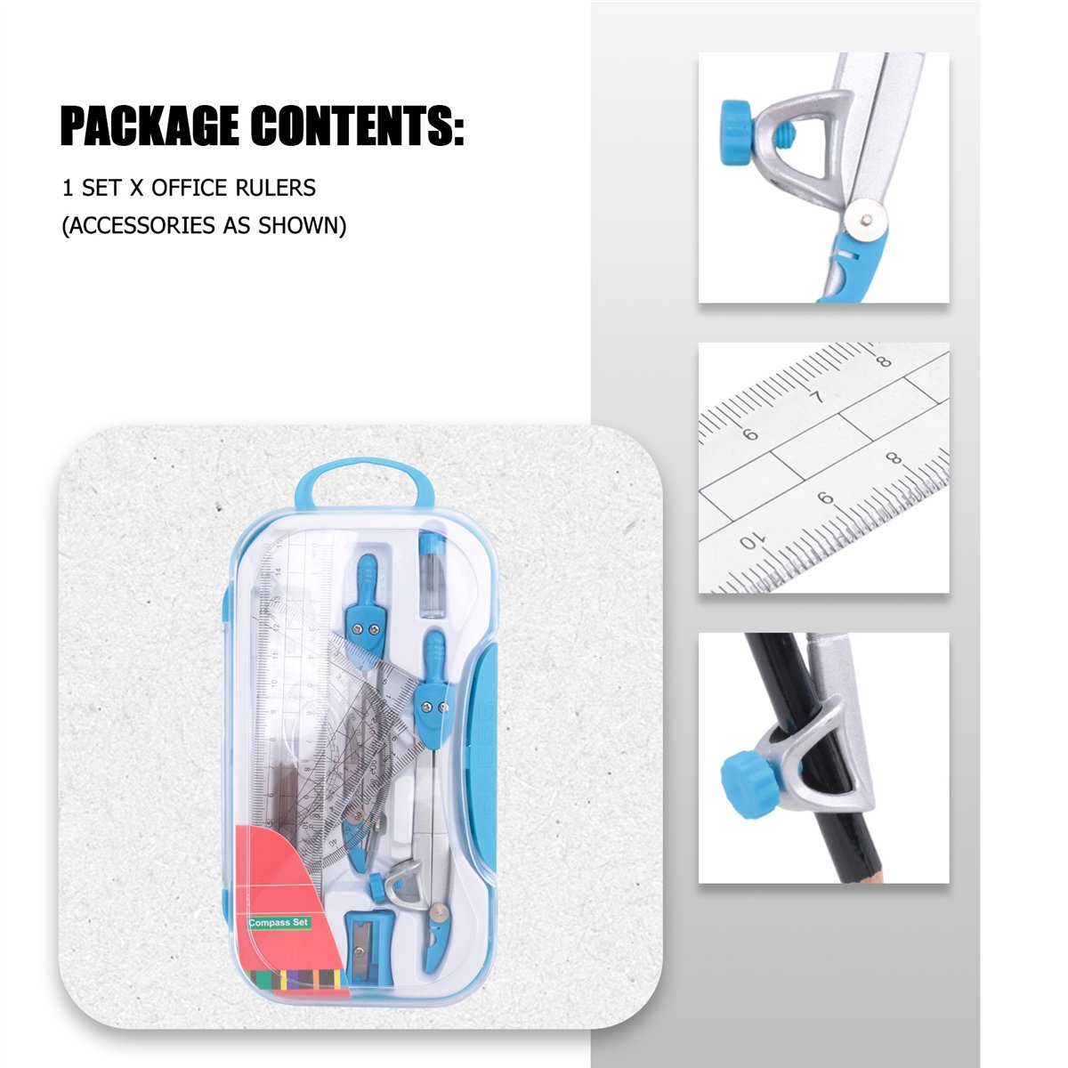 Math Geometry Set With Compass - ชุดวงเวียนเรขาคณิต MALL 10 ชิ้น ชุดเครื่องมือวัดมุมสำหรับนักเรียน ชุดไม้บรรทัดสำหรับนักเรียนวิชาคณิตศาสตร์และวิศวกรรมศาสตร์