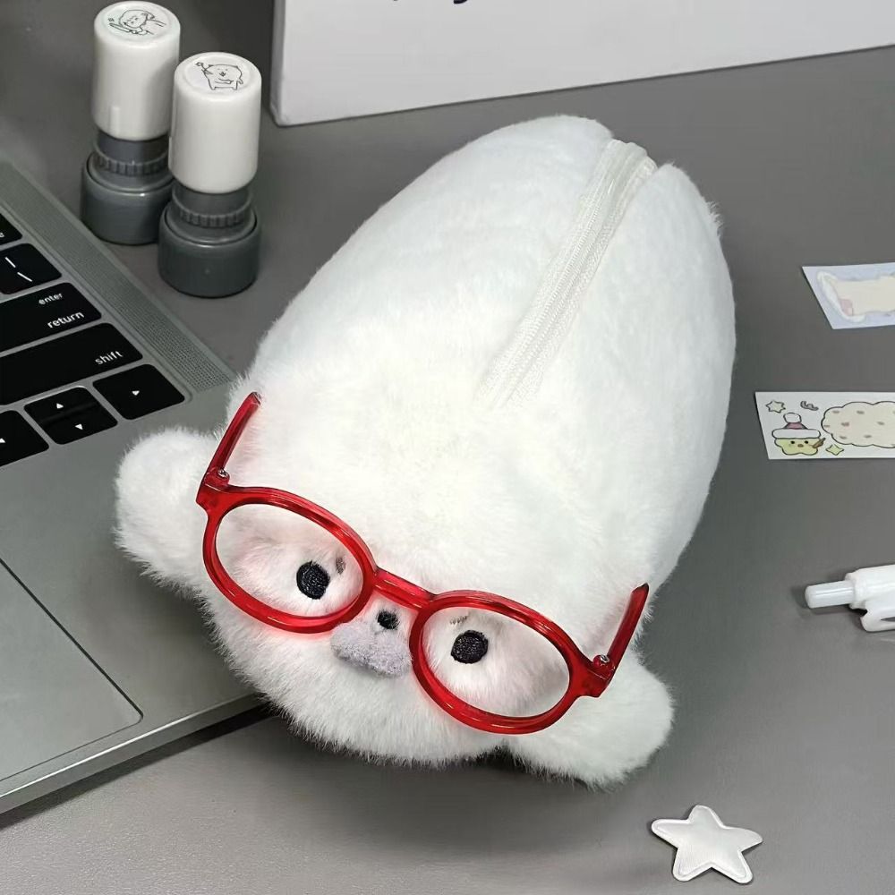 Aesthetic Large Pencil Case Pouch - กระเป๋าใส่ดินสอรูปตุ๊กตาแมวน้ำตลกๆ ความจุเยอะ ดีไซน์สวยงาม กระเป๋าใส่ปากกา กระเป๋าเก็บของ สำหรับนักเรียน