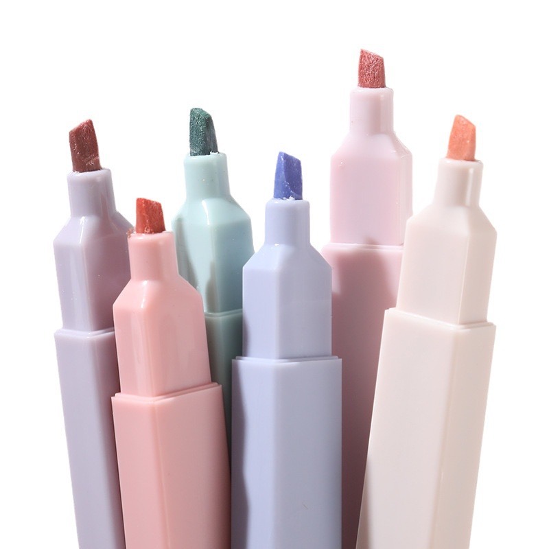 Pastel Highlighter Set Double Ended - 6 ชิ้น/เซ็ต Highlighters ชุดน่ารัก Kawaii Candy