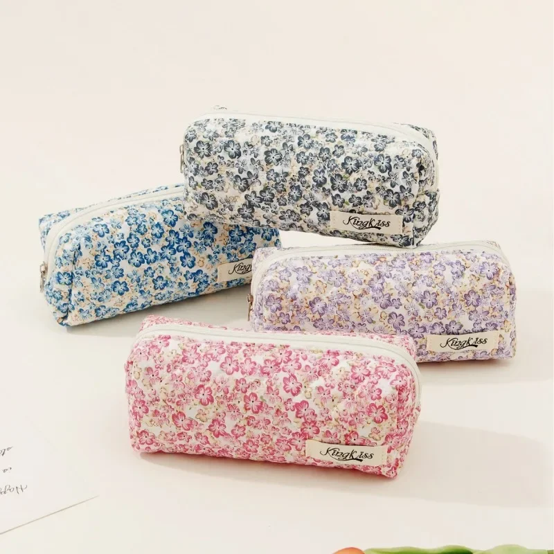 Aesthetic Large Pencil Case Pouch - POUCH pensil ลายดอกไม้ย้อนยุคสำหรับนักเรียน1ชิ้นเคสใส่ดินสอสไตล์อเมริกันวินเทจสวยงามสำหรับจัดระเบียบกระเป๋าผ้านักเรียน