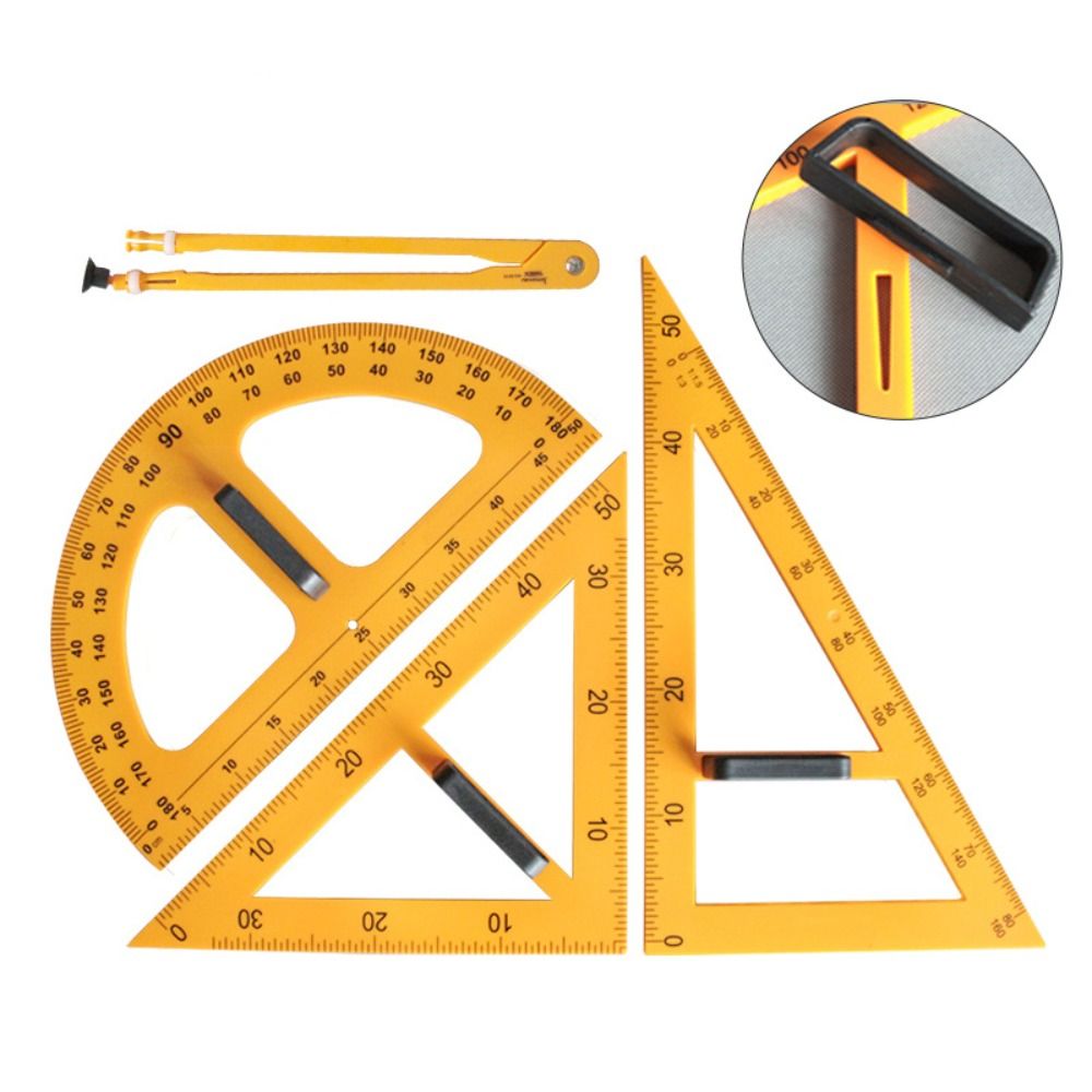 Math Geometry Set With Compass - ไม้บรรทัดสามเหลี่ยมขนาดใหญ่ ทนทาน พร้อมวงเวียนวัดมุมหลายขนาด ชุดเครื่องมือเรขาคณิตอเนกประสงค์ สำหรับโรงเรียนและสำนักงาน