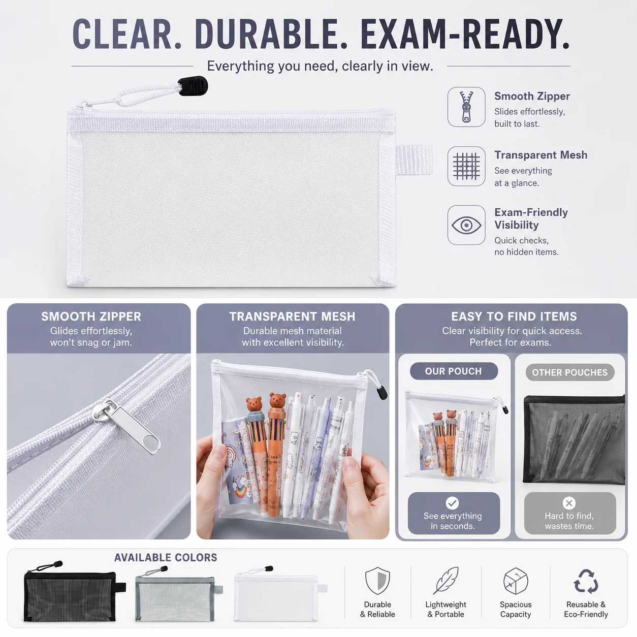 กระเป๋าใส่ปากกาตาข่ายใส, กล่อง - Clear Mesh Pencil Pouch For Exam บทวิจารณ์และราคา