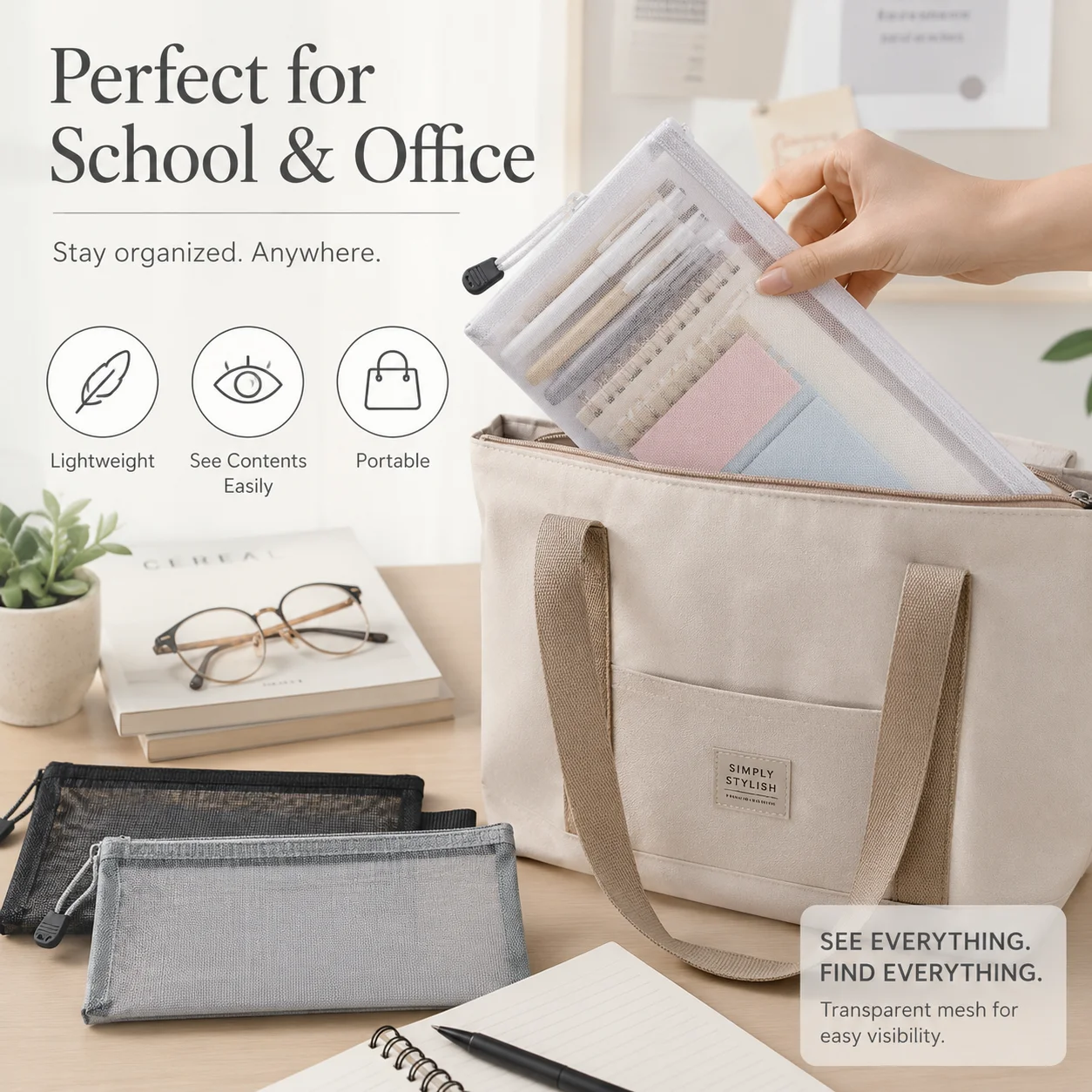 กระเป๋าใส่ดินสอตาข่ายใส กระเป๋ - Clear Mesh Pencil Pouch For Exam บทวิจารณ์และราคา