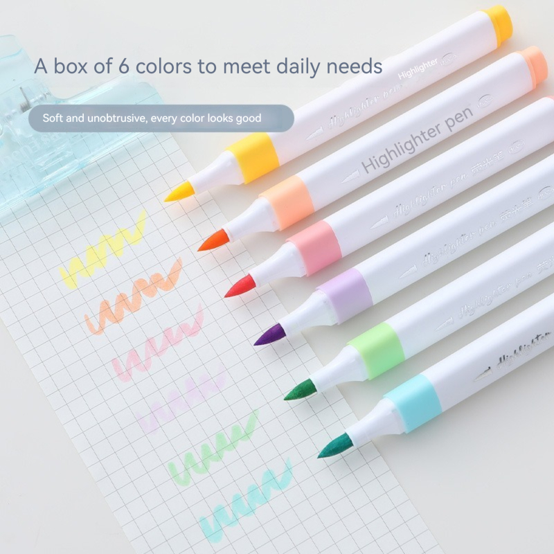 ชุดปากกาไฮไลท์สีพาสเทล6สีแปรงเ - Pastel Highlighter Set Double Ended บทวิจารณ์และราคา