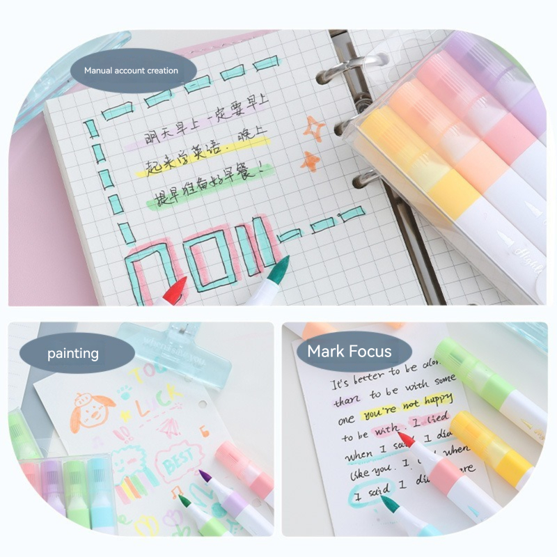 ชุดปากกาไฮไลท์สีพาสเทล6สีแปรงเ - Pastel Highlighter Set Double Ended บทวิจารณ์และราคา