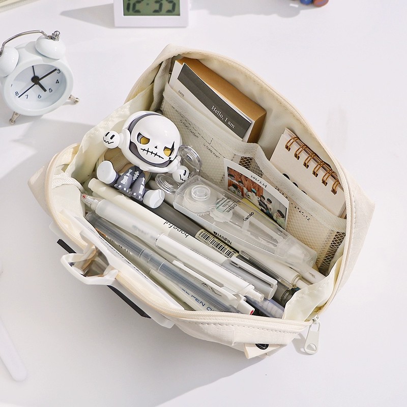 กระเป๋าใส่ดินสอหนังครีมน่ารัก  - Aesthetic Large Pencil Case Pouch บทวิจารณ์และราคา