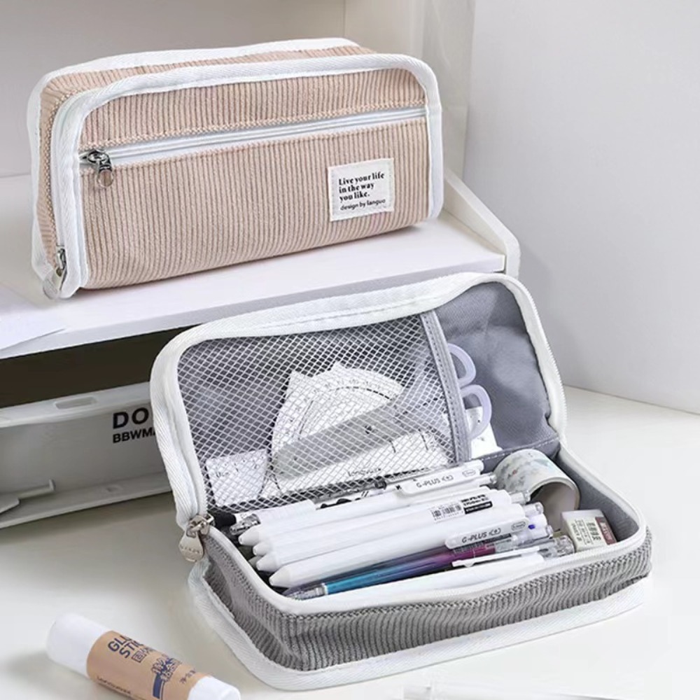 สีชมพู สีฟ้า สีเทา กระเป๋าใส่อ - Aesthetic Large Pencil Case Pouch บทวิจารณ์และราคา