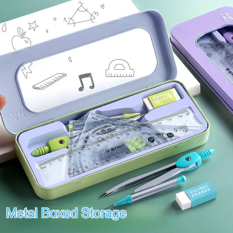 7 ชิ้นไม้บรรทัดคณิตศาสตร์ชุดนั - Math Geometry Set With Compass บทวิจารณ์และราคา